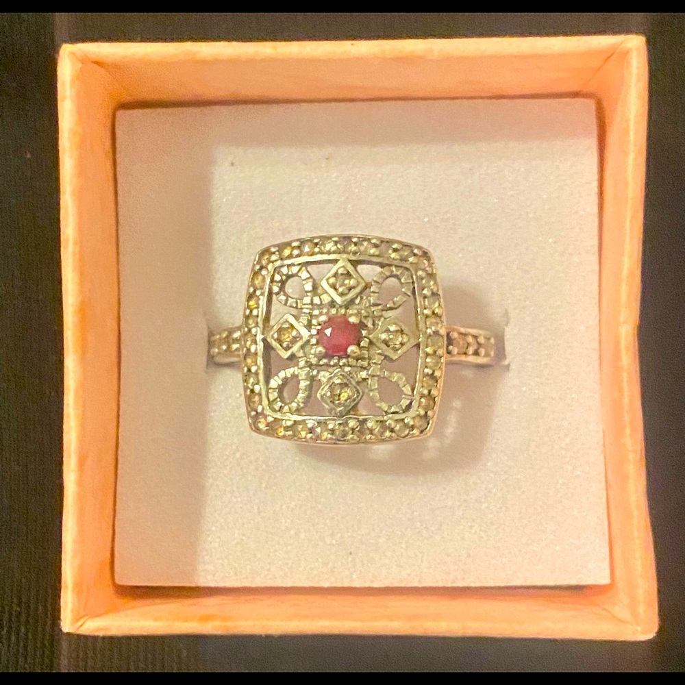 Genuine Ruby and Rose Cut Diamond Ring